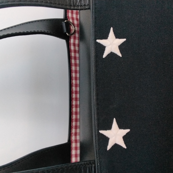 Navy Canvas Tote with Red check lining & embriodered White Stars - Picture 4 of 6